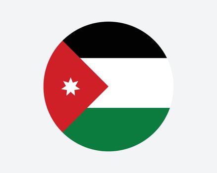Jordan Round Country Flag. Jordanian Circle National Flag. Hashemite Kingdom of Jordan Circular Shape Button Banner. EPS Vector Illustration.