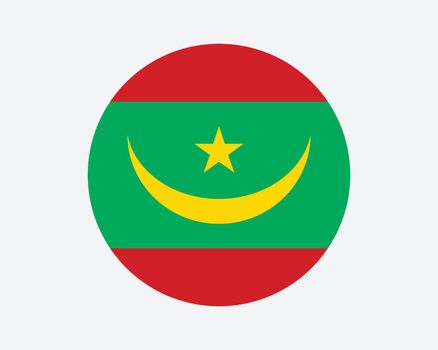 Mauritania Round Country Flag. Mauritanian Circle National Flag. Islamic Republic of Mauritania Circular Shape Button Banner. EPS Vector Illustration.