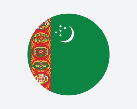 Turkmenistan Round Country Flag. Turkmenistani Circle National Flag. Turkmen / Turkmenian Circular Shape Button Banner. EPS Vector Illustration.