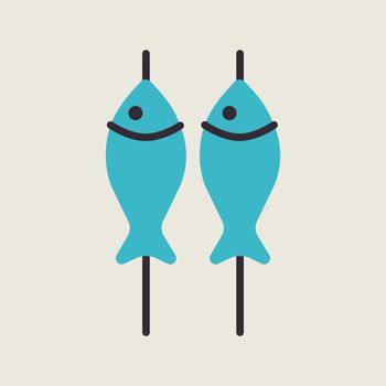 Fish roast on the barbecue grill vector flat icon. Graph symbol for cooking web site and apps design, logo, app, UI