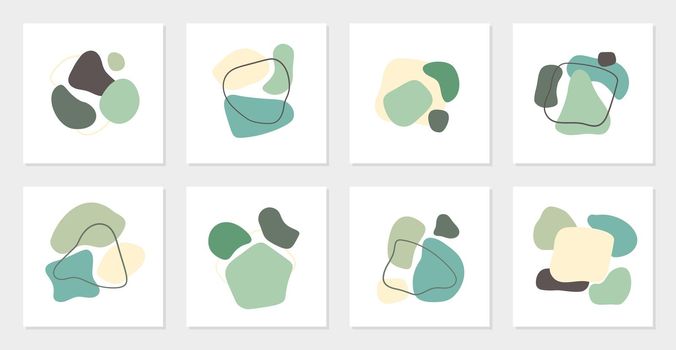 Cards with minimal organic abstract shapes. Simple trendy geometric backgrounds in pastel colors. Vector illustration for social posts and story
