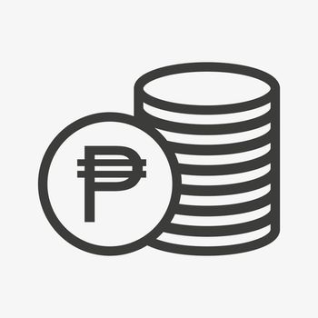 Philippine peso icon. Money outline vector illustration. Pile of coins icon isolated on white background. Stacked cash. Philippine currency symbol.