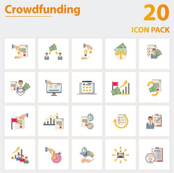 Crowdfunding icon set. Collection of simple elements such as the backer, p2p lending, capital crowdunding, crowdunding portal, ipo, venture capital, flexible funding and other icons.