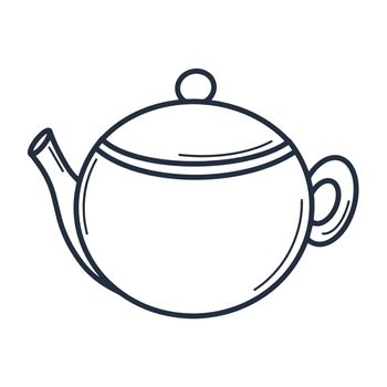 Teapot doodle style. Isolated kettle. Tableware for tea drinking. Linear icon kitchen utensils vector illustration