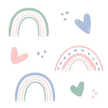 Cute set of rainbows in gentle color. Valentine day illustration collection
