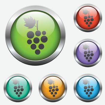 grape vector icon on color glass buttons
