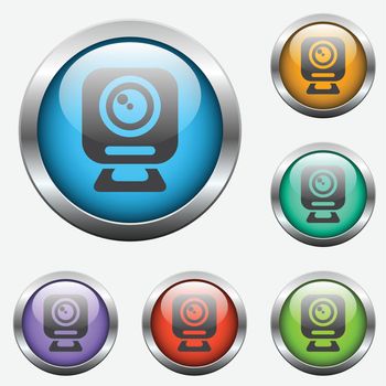 web camera vector icon on color glass buttons