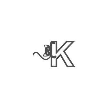 Letter K with black cat icon logo design template vector