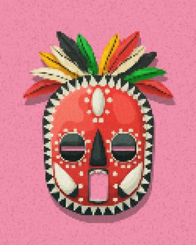 Pixel art tribal mask vector icon
