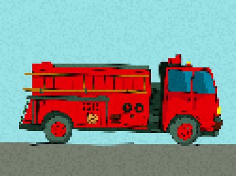 Pixel art fire truck, vector illustration