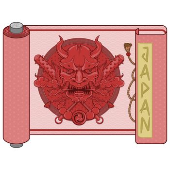 Japanese traditional scroll vector design with Demon Oni in hannya style