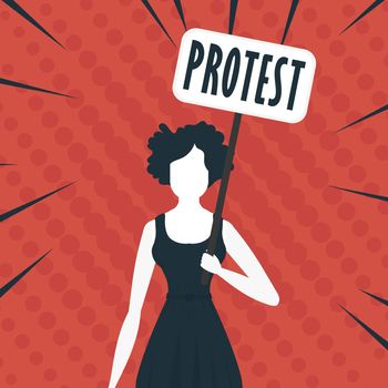 The girl Protests with a transporter in her hands. The concept of protest and public resistance. Vector.