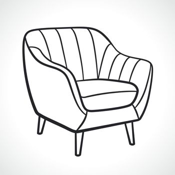 home interior armchair black and white illustration