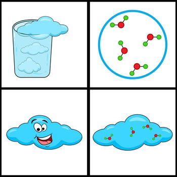 State of matter - gas. Cloud, h2o molecule and steam. Vector illustration isolated on white background.