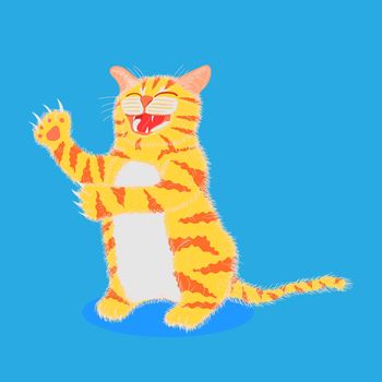 cat smile for request something from owner and sitting on pastel blue color background. vector illustration eps10