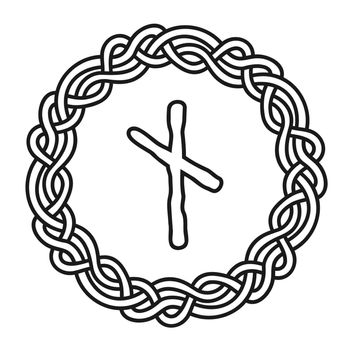 Rune Nautiz Nauthiz in a circle - an ancient Scandinavian symbol or sign, amulet. Viking writing. Hand drawn outline vector illustration for websites, games, print and engraving.