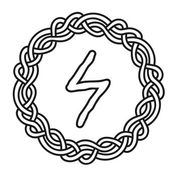 Rune Sowilo Sowulo in a circle - an ancient Scandinavian symbol or sign, amulet. Viking writing. Hand drawn outline vector illustration for websites, games, print and engraving.
