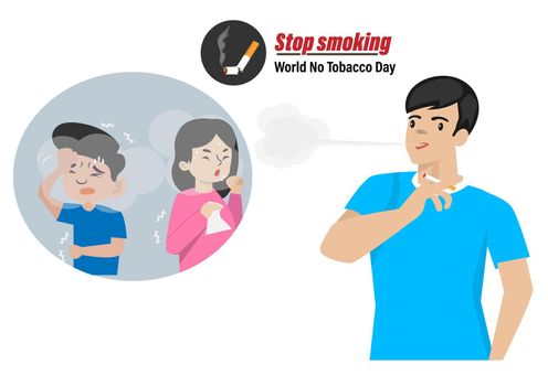 Smoking in public places Cause air pollution, cigarette smoke will do harm to others. Poses a risk of illness, world smoke-free day concept