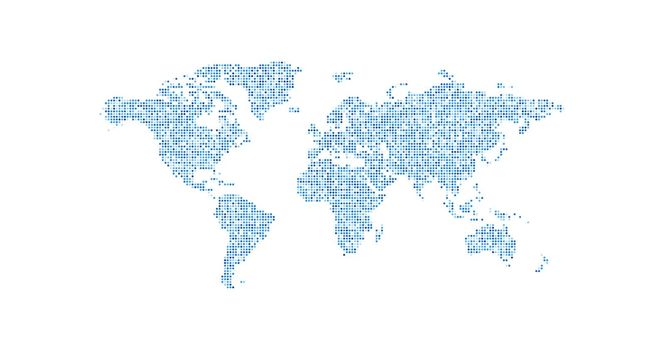 Dotted blue colored world map. Stock vector illustration isolated