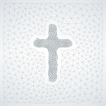Web Christian cross abstract mesh line. triangles or broken a part cross. Stock vector illustration isolated