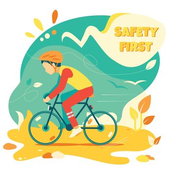 cute little girl boy riding bicycle, child Safety bicycle riding tips and rules concept. vector illustration