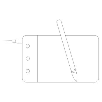 Graphics tablet and stylus outline vector.