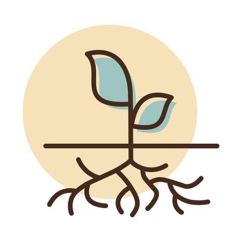 Young green plant with strong roots visible vector icon. Graph symbol for agriculture, garden and plants web site and apps design, logo, app, UI