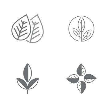 Set natural set of green leaves line icons
