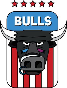 Logo of a sports team. A bull with a nose ring. Vector illustration.