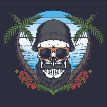 Skull beard mustache beach vector illustration for your company or brand