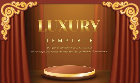 Product stand and Curtains background, Trendy empty podium display for cosmetic product presentation, fashion magazine. Copy space vector illustration