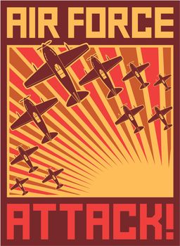 Air force attack poster (old planes design, World war II illustration)