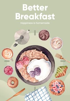 Poster template with specialty breakfast concept,watercolor style