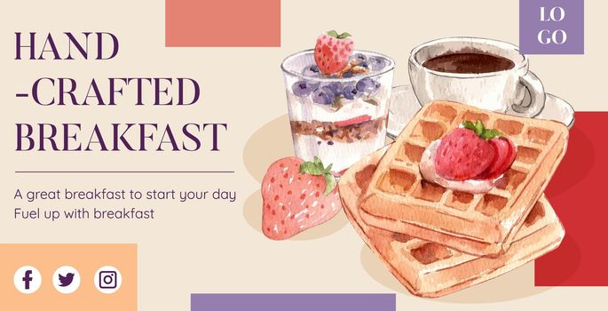 Billboard template with specialty breakfast concept,watercolor style
