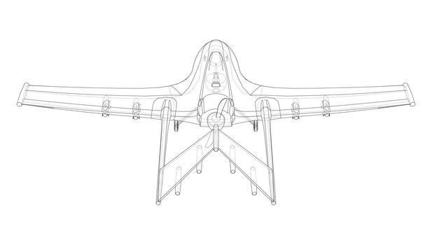 Military Predator Drone in wire-frame style. Vector rendering of 3d. The layers of visible and invisible lines are separated