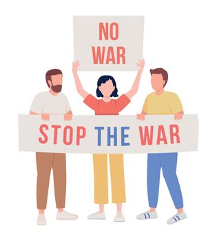 Stop war semi flat color vector characters. Posing figures. Full body people on white. Stop violent actions simple cartoon style illustration for web graphic design and animation. Bebas Neue font used