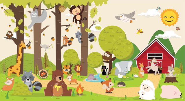 Cute Woodland forest  animals collection background