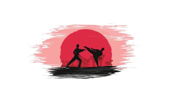 Creative abstract banner of karate fighters