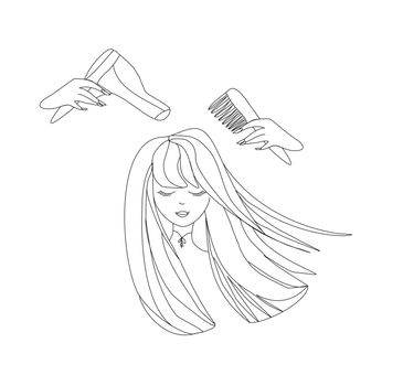 Beautiful woman in hairdressing salon - doodle Illustration
