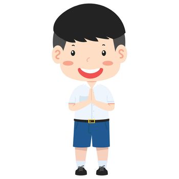 Cute thai  student boy on white background cartoon