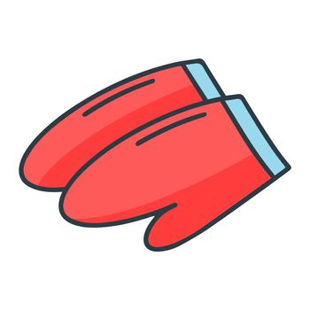 Pair mittens doodle style vector illustration. Household equipment to protect hands while working color line icon isolated object