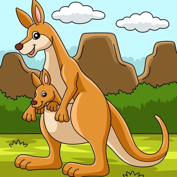 This cartoon illustration shows a kangaroo with a baby illustration.