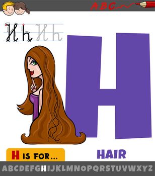 Educational cartoon illustration of letter H from alphabet with hair