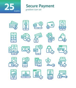 Secure Payment gradient icon set. Vector and Illustration.