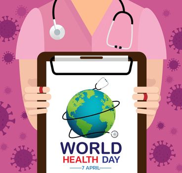 World Health Day is a global health awareness day celebrated every year on 7th April. Vector illustration design