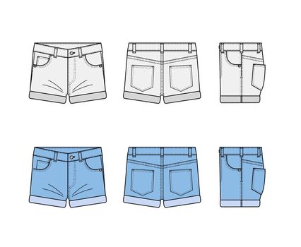 Denim short pants vector template illustration set