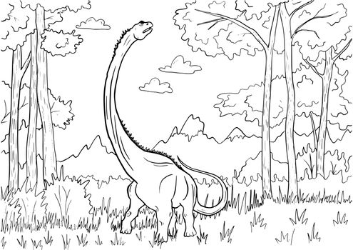 Dinosaur Coloring Page for Education and Fun. Black and White Prehistoric Illustration. Vector illustration