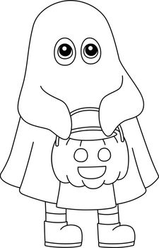 A cute and funny coloring page of a trick-or-treating Halloween. Provides hours of coloring fun for children. To color, this page is very easy. Suitable for little kids and toddlers.