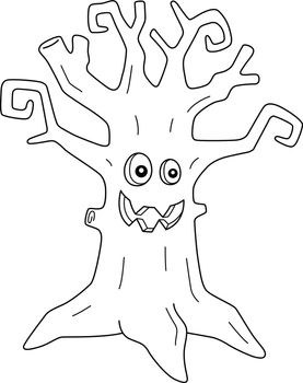 A cute and funny coloring page of a scary tree Halloween. Provides hours of coloring fun for children. To color, this page is very easy. Suitable for little kids and toddlers.