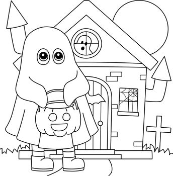 A cute and funny coloring page of a trick-or-treating halloween. Provides hours of coloring fun for children. To color, this page is very easy. Suitable for little kids and toddlers.
